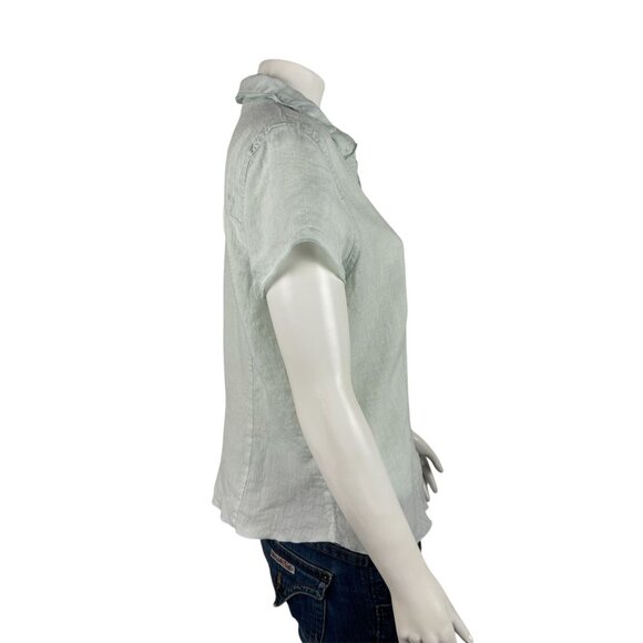 J Jill Linen Button Down Short Sleeve Shirt Small Light Green Casual Collared - Picture 2 of 7